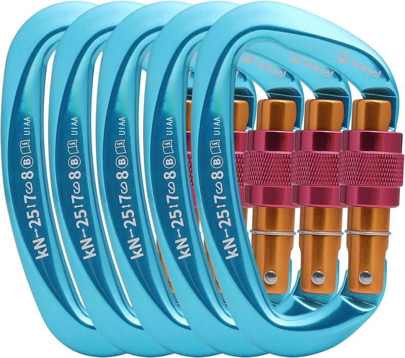 CAMNAL Heavy Duty Carabiner UIAA Certified Locking Carabiner 25KN (About 5620 lbs) Screw Lock Carabiner D Shape Carabiner Clip for Rock Climbing, Mountaineer, Aerial Work - Image 1